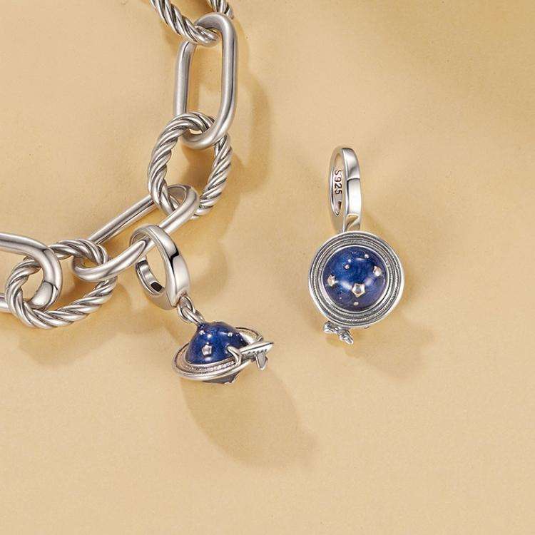 S925 Sterling Silver Global Travel Pendant Openable Buckle Head Beads(SCC3030)