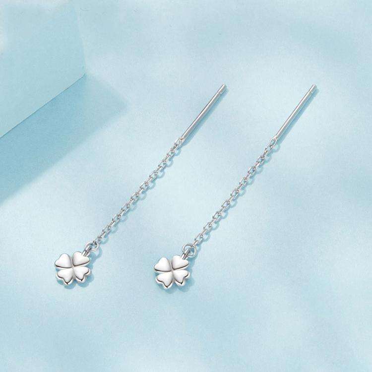 S925 Sterling Silver Lucky Four-leaf Clover Ear Wire Ear Stud Earrings(SCE1833)