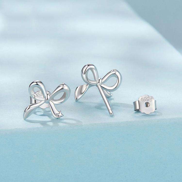 S925 Sterling Silver Platinum-Plated Bow Earrings(SCE1838)