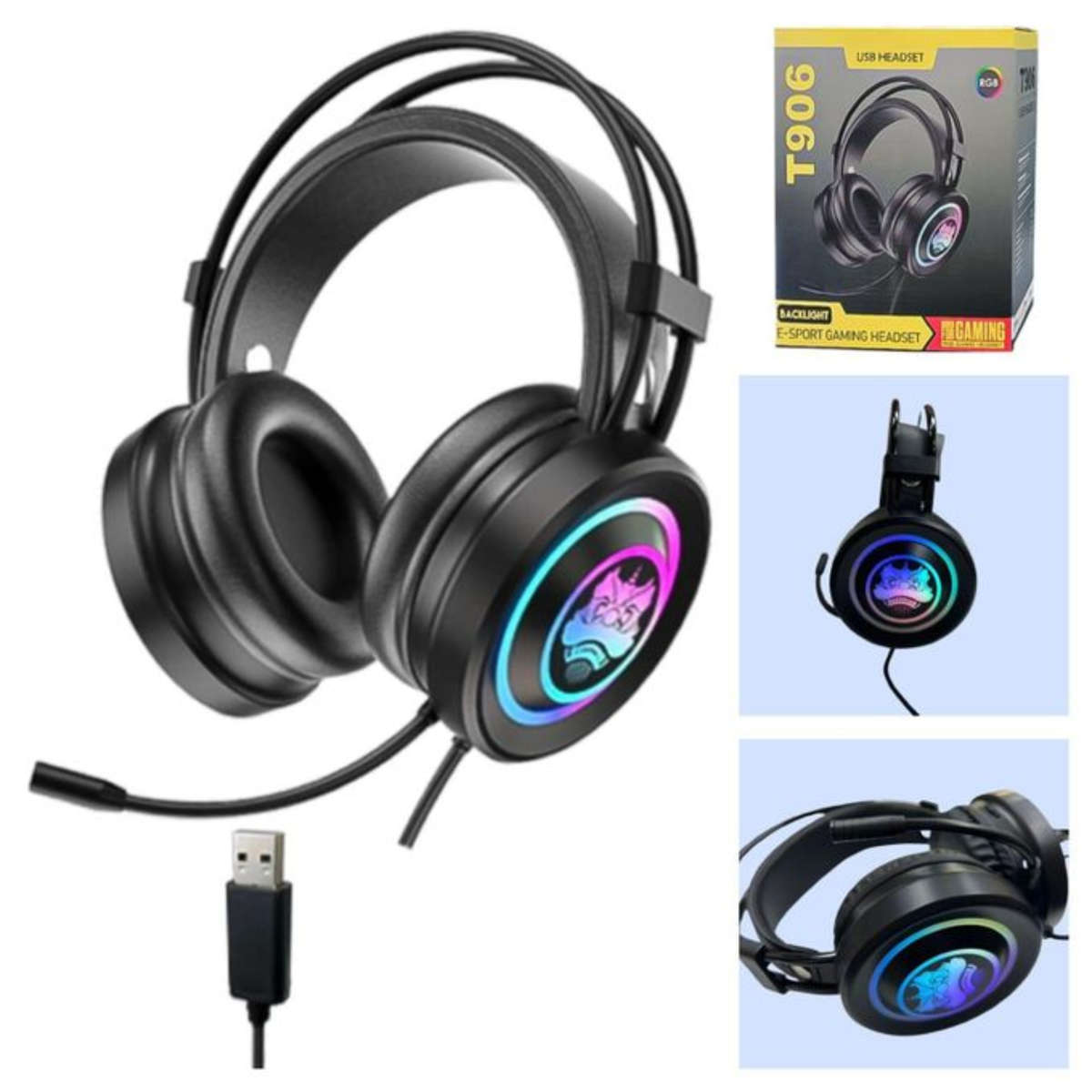 T906 RGB USB Gaming Headset  Noise Cancelling Mic | Stereo Sound