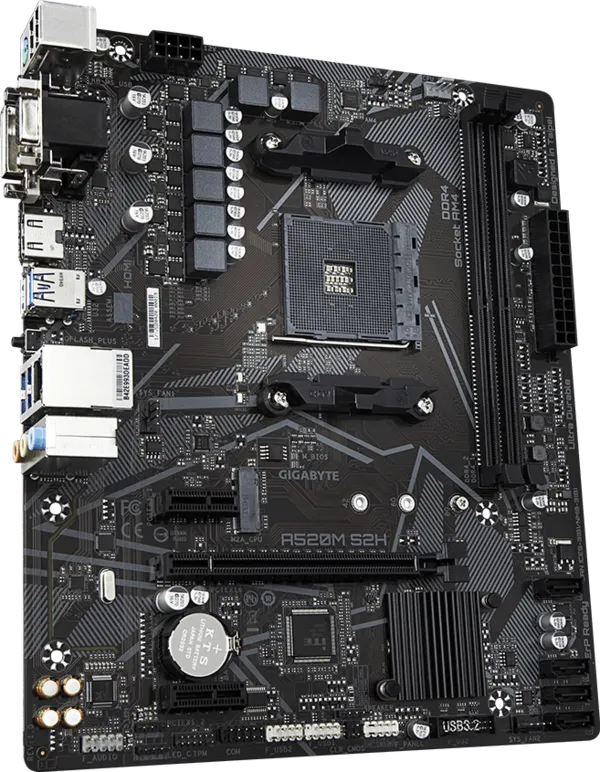 GIGABYTE Motherboard AMD A520M-S2H  for 3rd/4th/5th Generation AMD Ryzen processors; 2x Dual D...