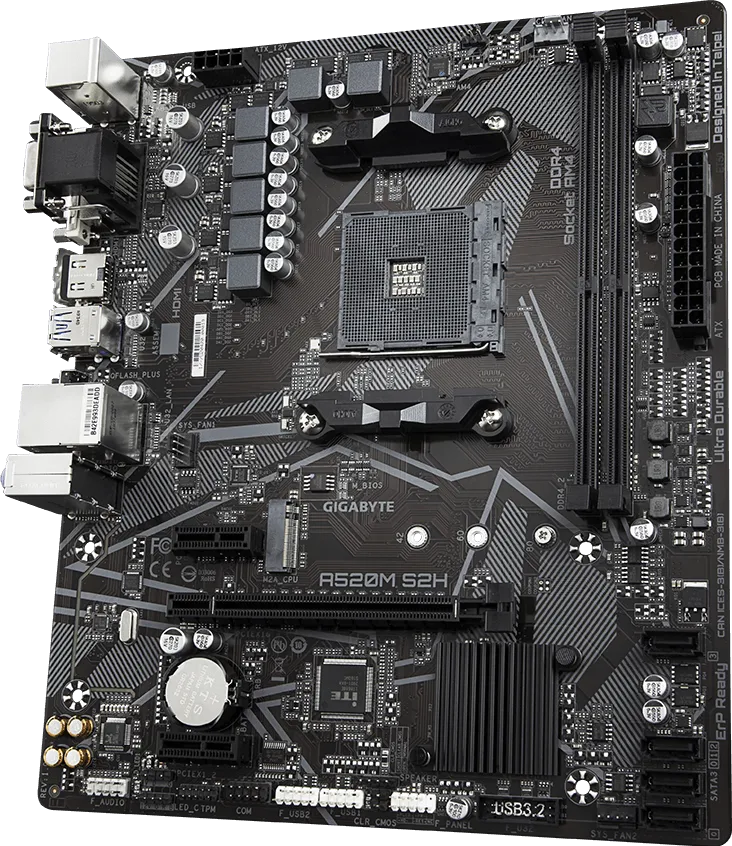 GIGABYTE Motherboard AMD A520M-S2H  for 3rd/4th/5th Generation AMD Ryzen processors; 2x Dual D...