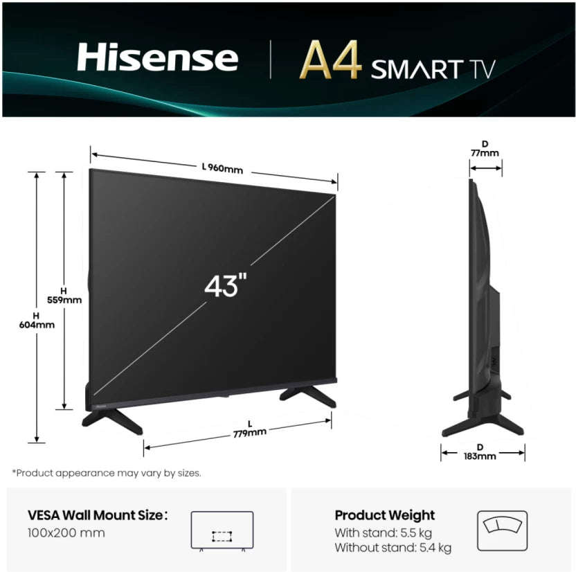 HISENSE LEDN43A6Q UHD 60hz 4k Smart 43''