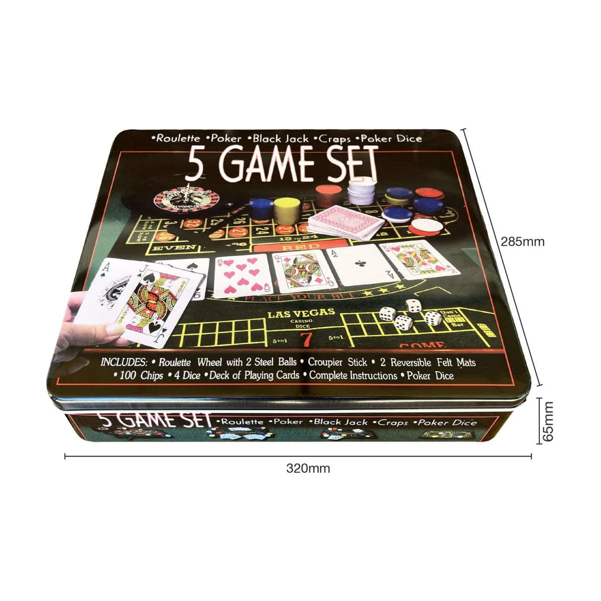5-in-1 Casino Night Game Set: Tin Case