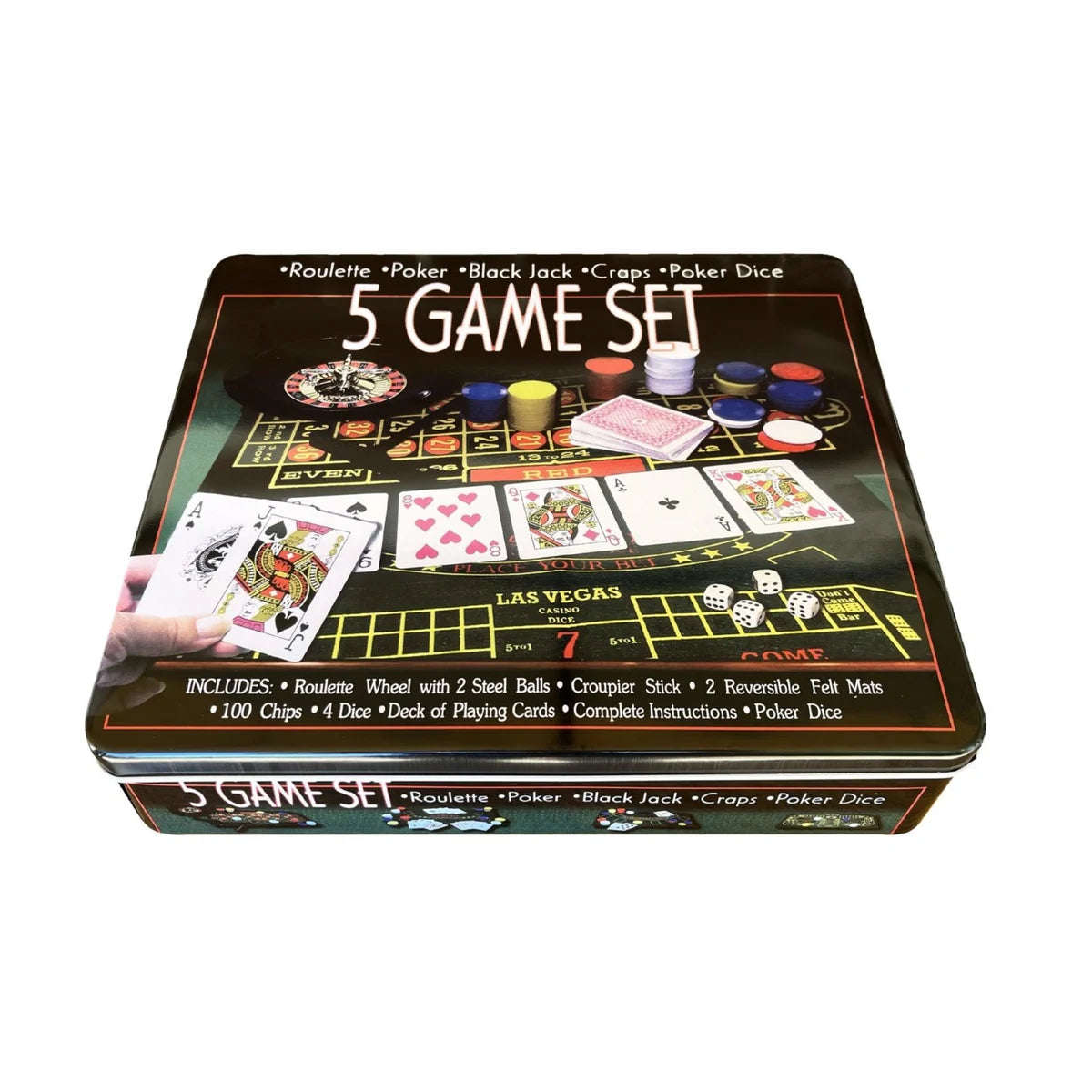 5-in-1 Casino Night Game Set: Tin Case