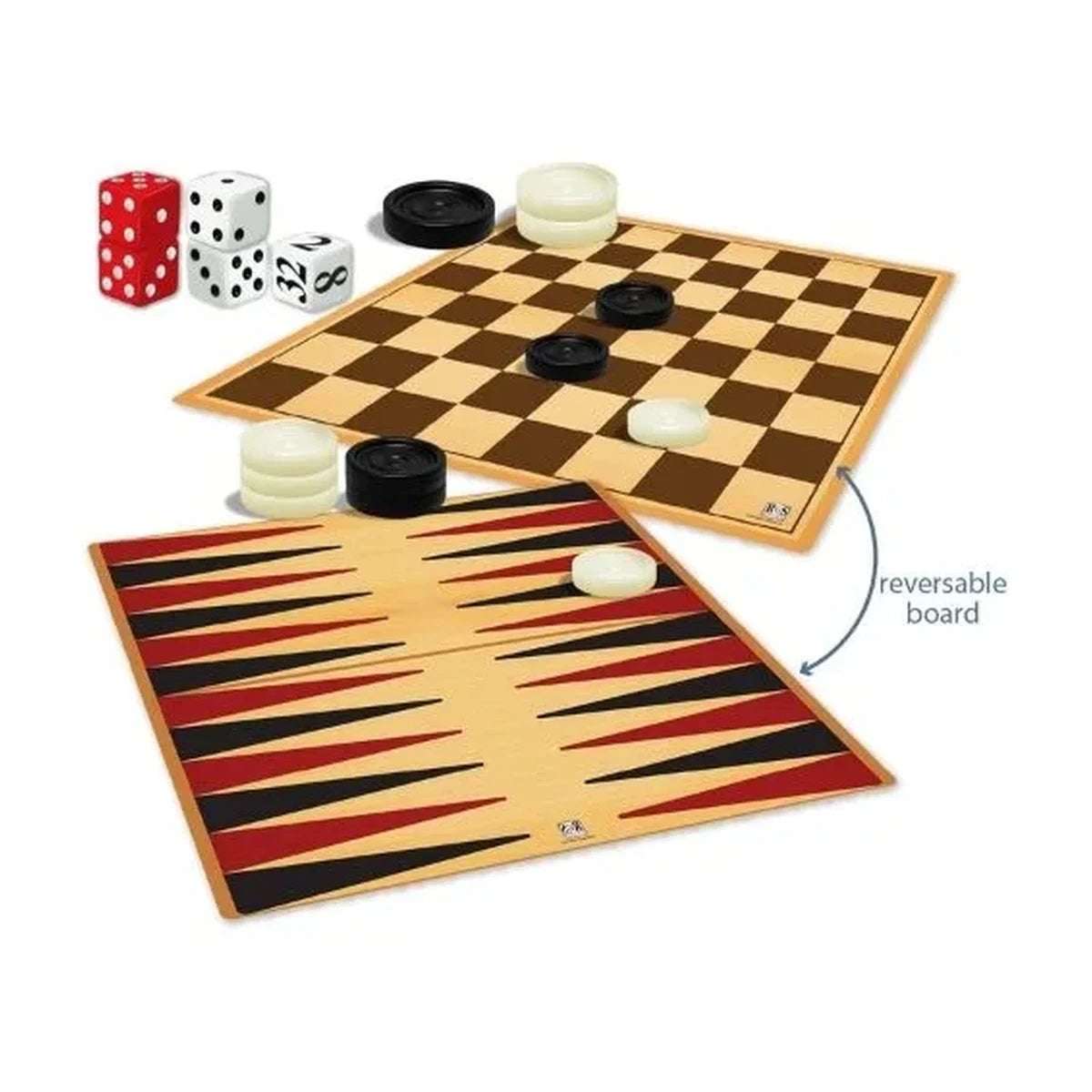2-in-1 Backgammon & Checkers (Draughts) Game Set  Reversible Board