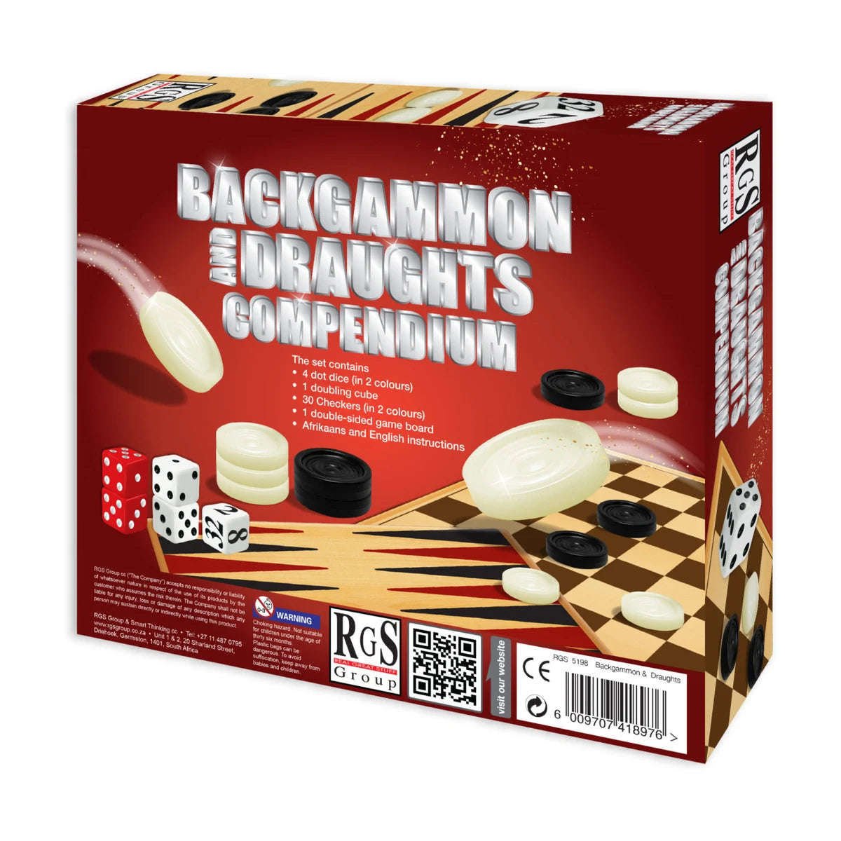 2-in-1 Backgammon & Checkers (Draughts) Game Set  Reversible Board