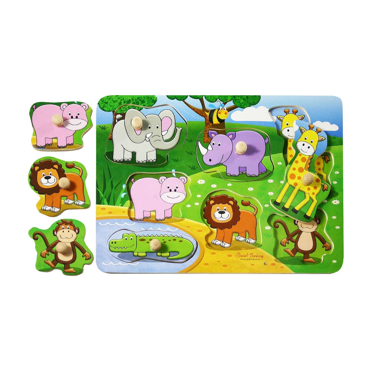 Wild Animals Wooden Peg Puzzle 7 Pcs