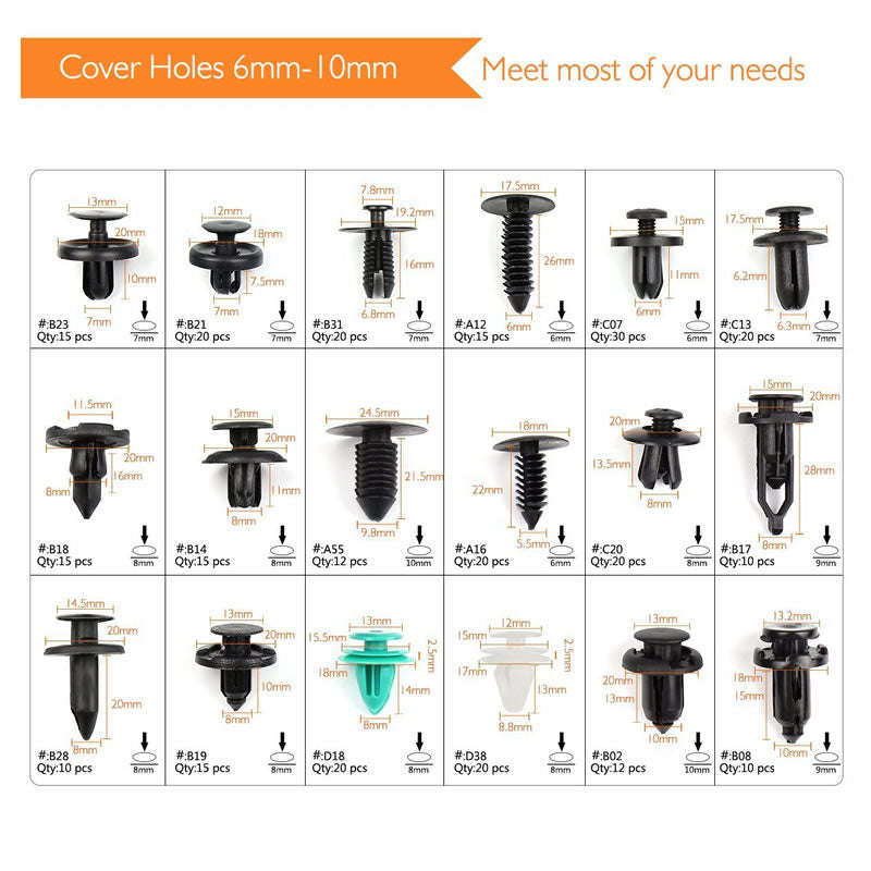 305pcs 18 Types Plastic Fastener Clip Kit-12