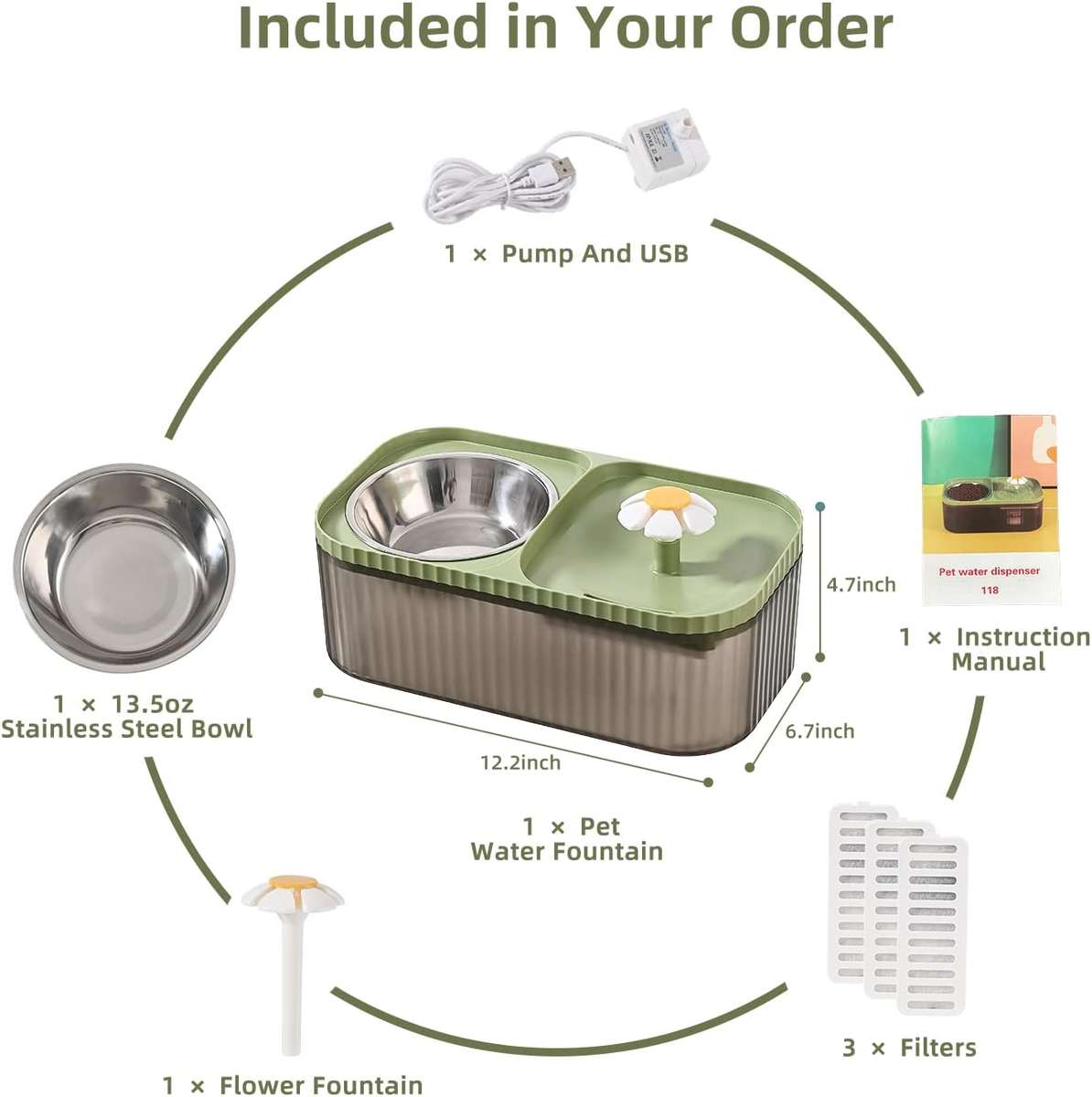 Cat Food Bowl With Automatic Flower Fountain Pump DP-208