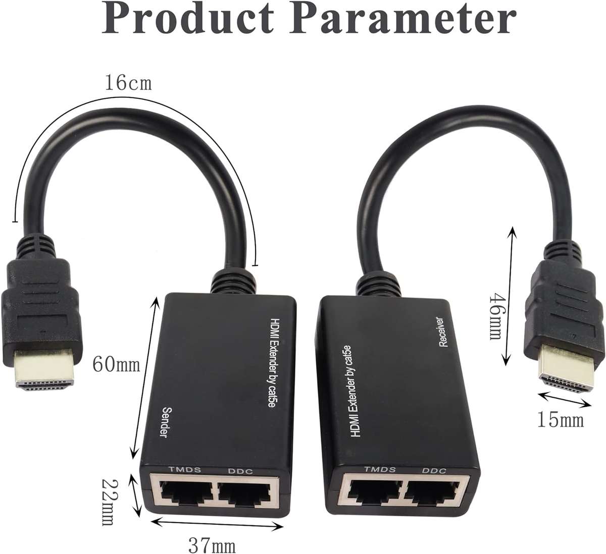 2Pcs HDMI Extender Over Two RJ45 Ethernet Network Cable SE-169