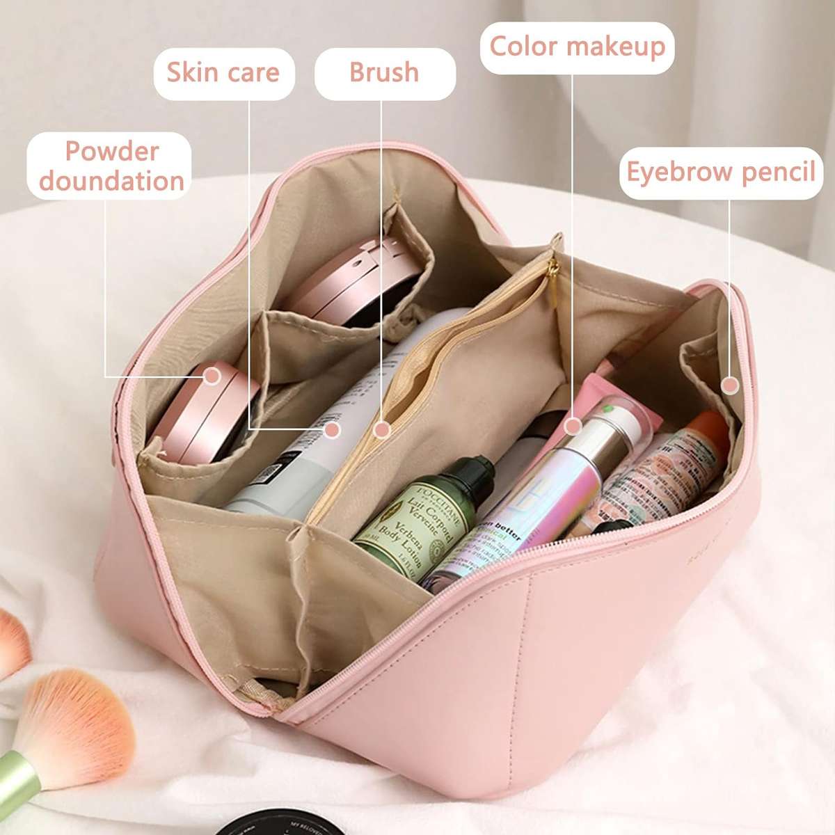 PU Leather Toiletry Bag Storage Organizer Zipper For Cosmetics RD-45 PINK