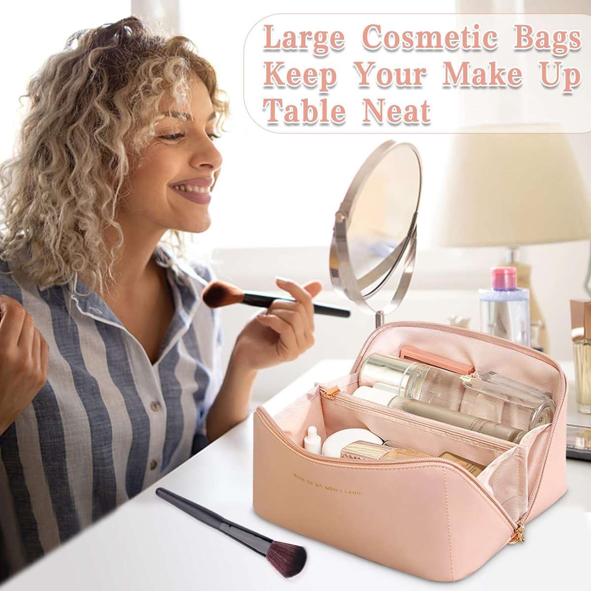 PU Leather Toiletry Bag Storage Organizer Zipper For Cosmetics RD-45 PINK