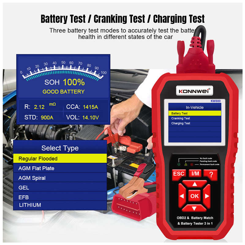 Professional OBD2 KW880 Car Auto Battery Cranking Tester NG-184