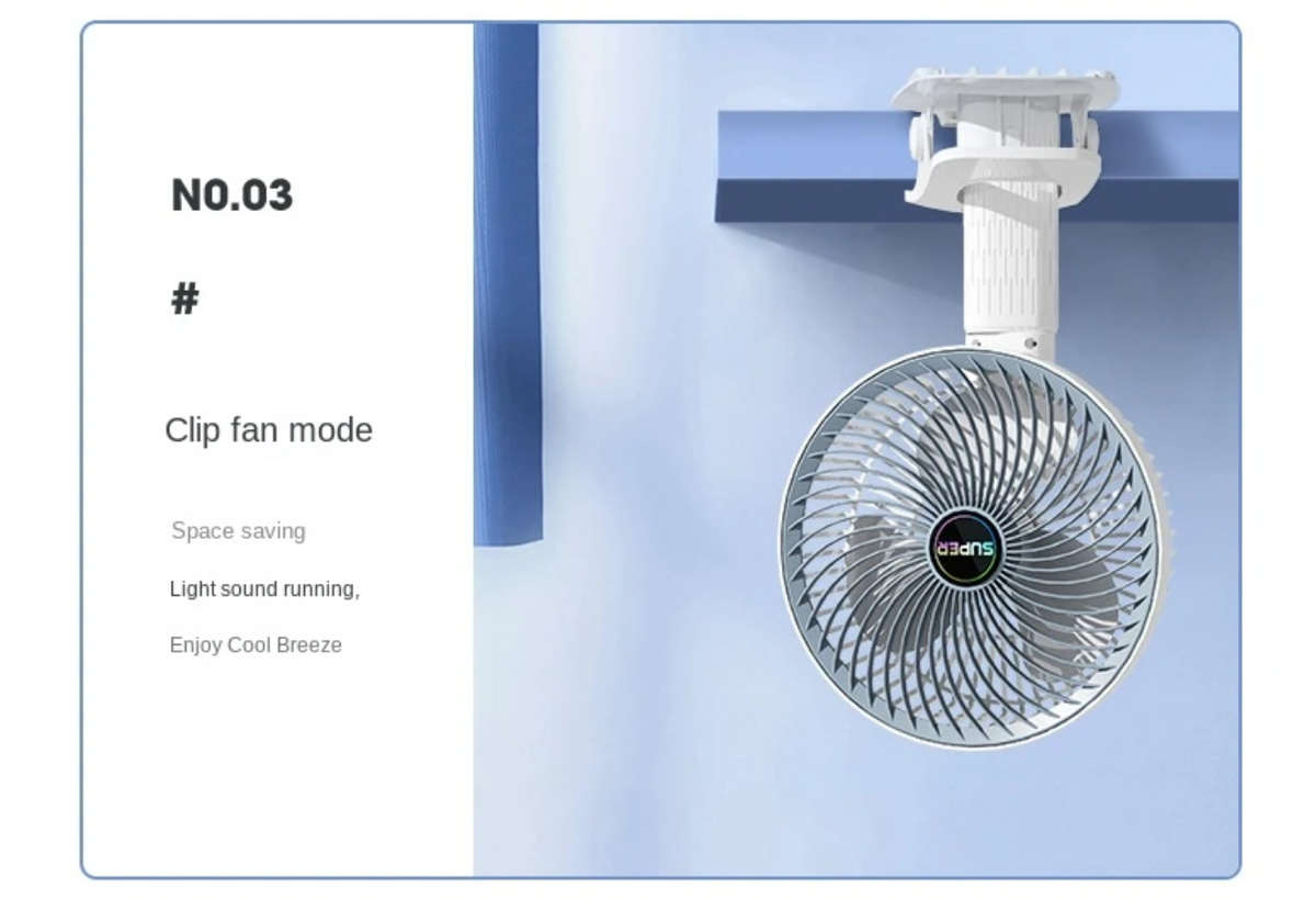 Multi-Functional 4-in-1 Rechargeable Portable Clip Fan PM-037