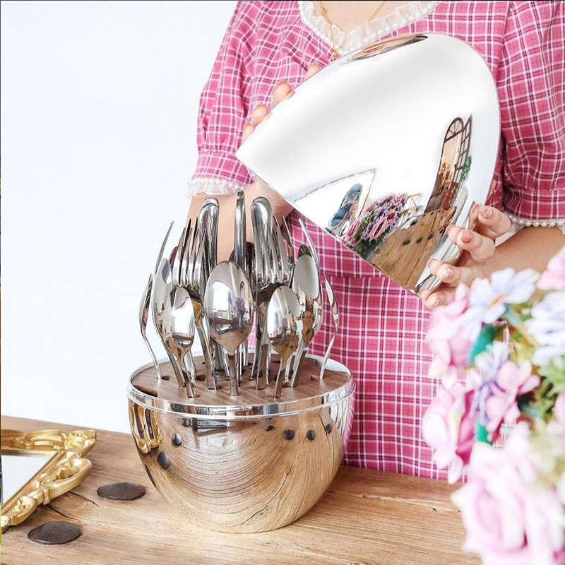 Luxury 24pc Egg Shaped Flatware Cutlery Set- IB-168 silver