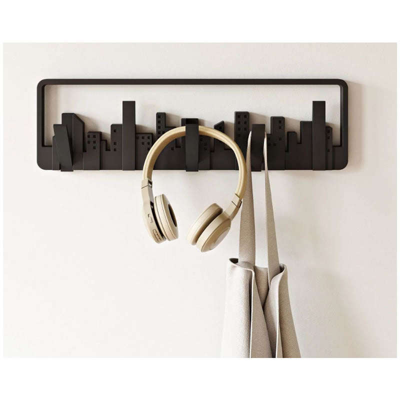 5 Flip-Down Wall-Mounted Creative City Buildings Hook Rack -XF0882