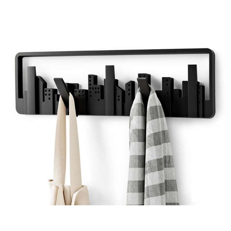 5 Flip-Down Wall-Mounted Creative City Buildings Hook Rack -XF0882