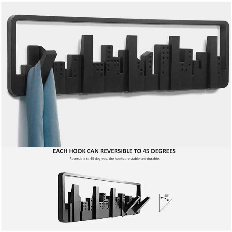 5 Flip-Down Wall-Mounted Creative City Buildings Hook Rack -XF0882