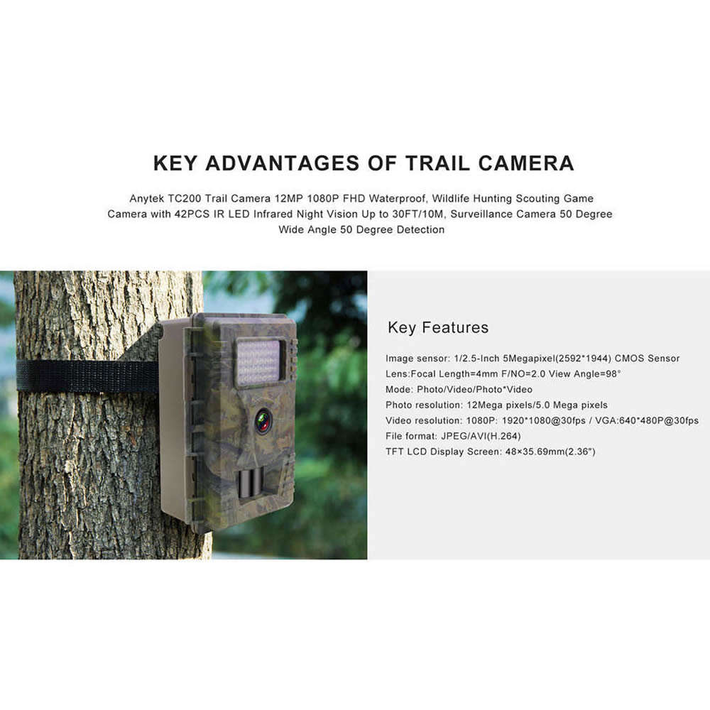 12MP IP66 WATERPROOF HD NIGHT VERSION HUNTING TRAIL CAMERA - TC200
