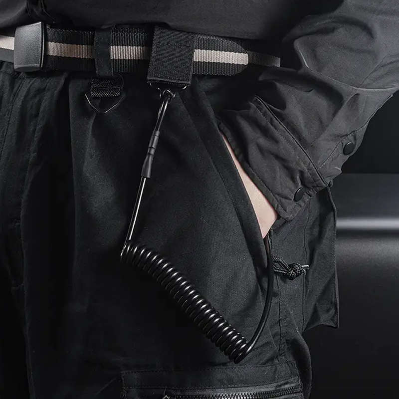 Retractable Tactical Spring Lanyard CF-73 BLACK