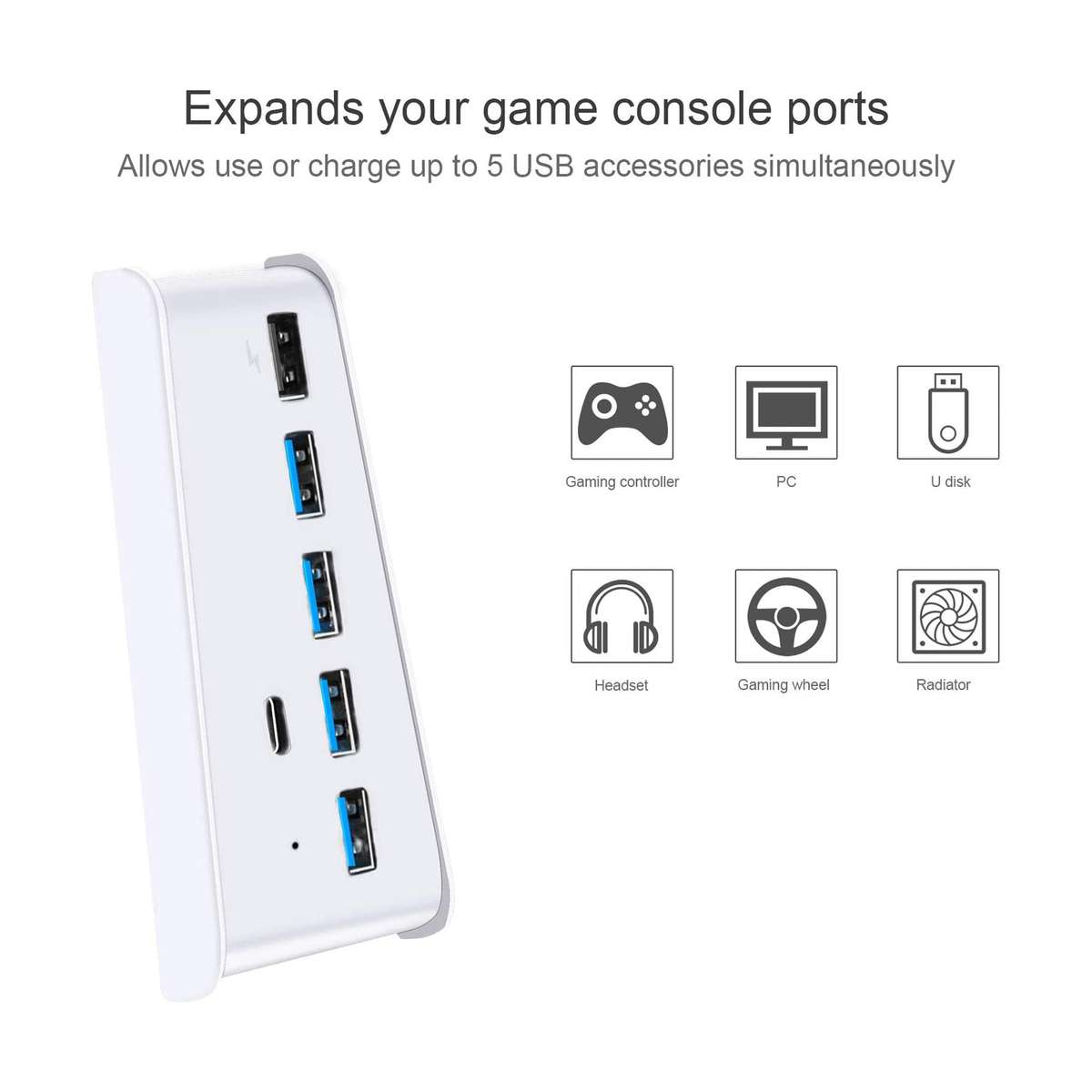 5 Port USB 3.0 HUB for PS5 Console/PS5 Digital Edition Console - Black