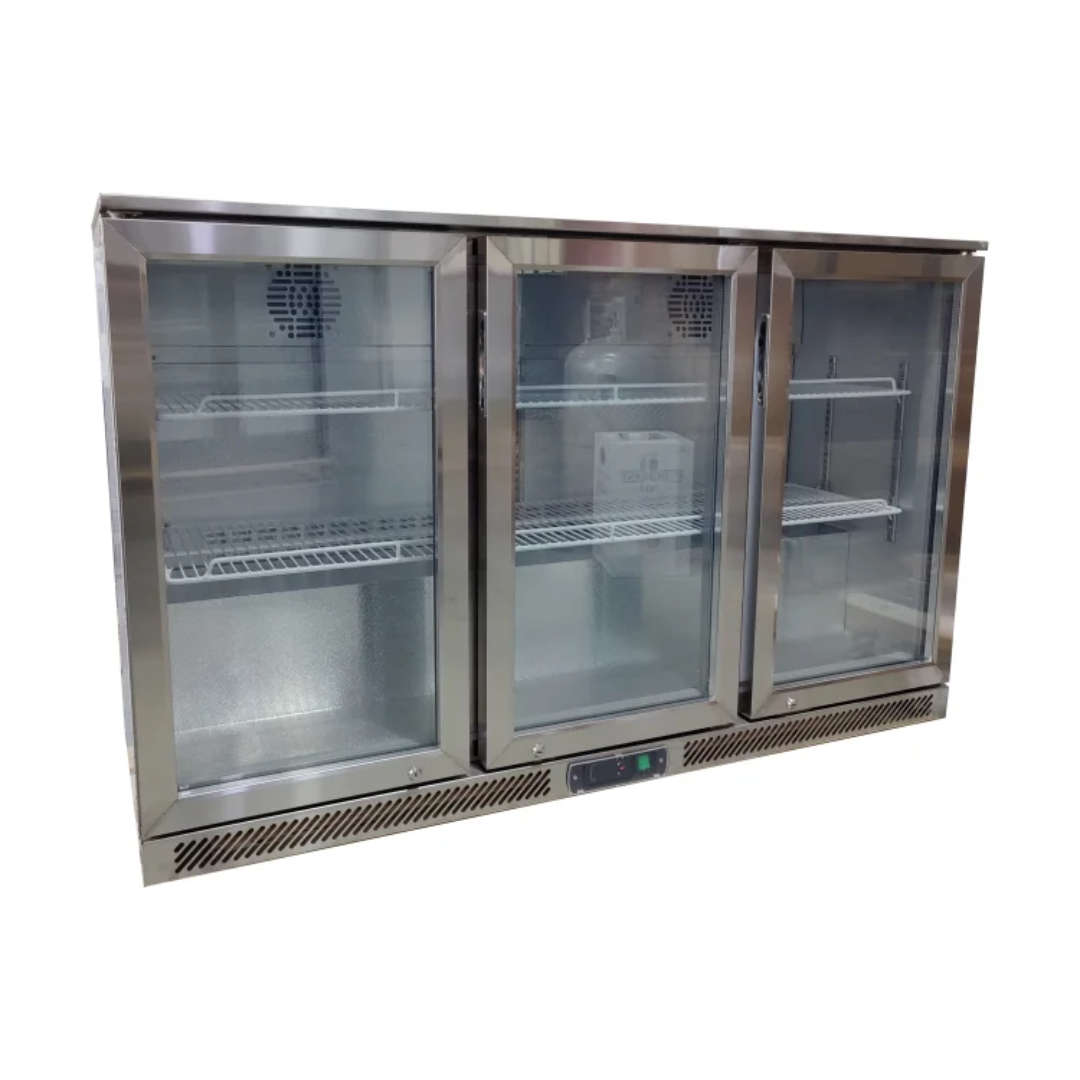 Commercial Back Bar Cooler 3 Glass Swing Doors 320 L PREMIUM  Stainless Steel - 1350 mm - 2 Sh...