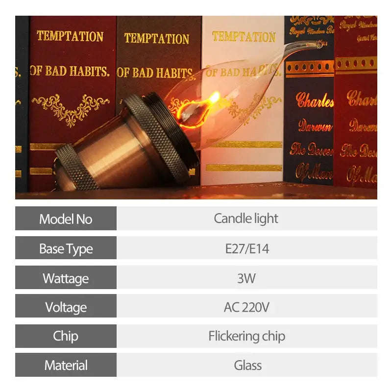 LED Vintage Edison Candle Light Retro Bulb - Flickering Flame Effect