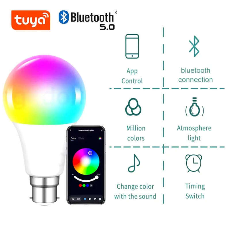 LED Smart Colour Changing Bulb - RGB - Bluetooth Controlled - 15W