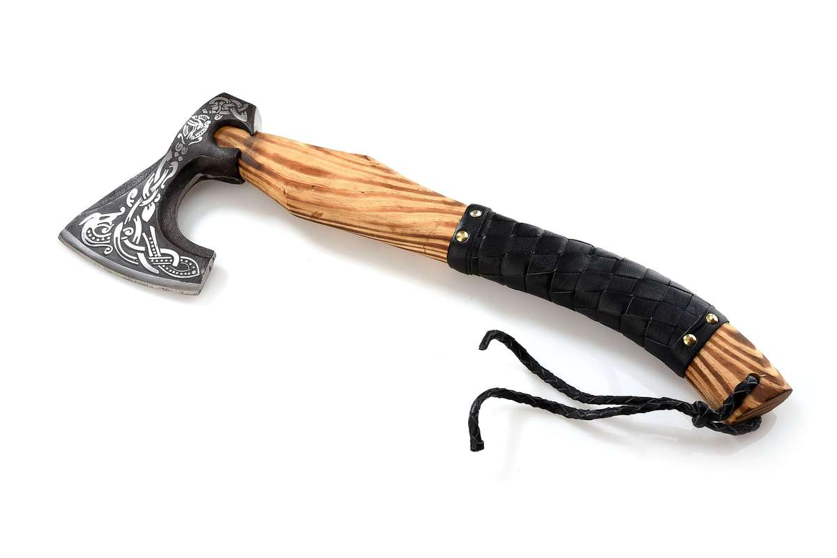 Carbon steel Viking Axe Leather wrapped handle with leather sheath