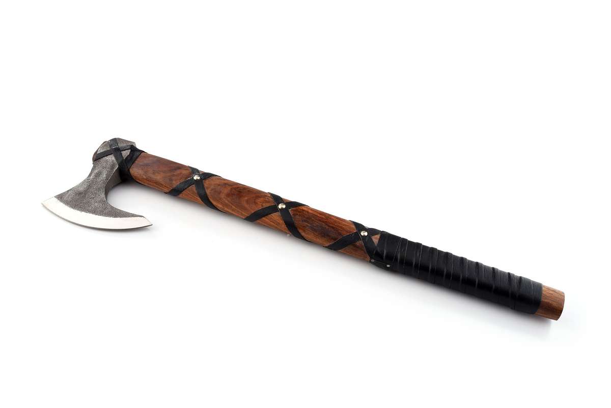 Carbon steel Viking Axe black leather wrapped handle with leather sheath