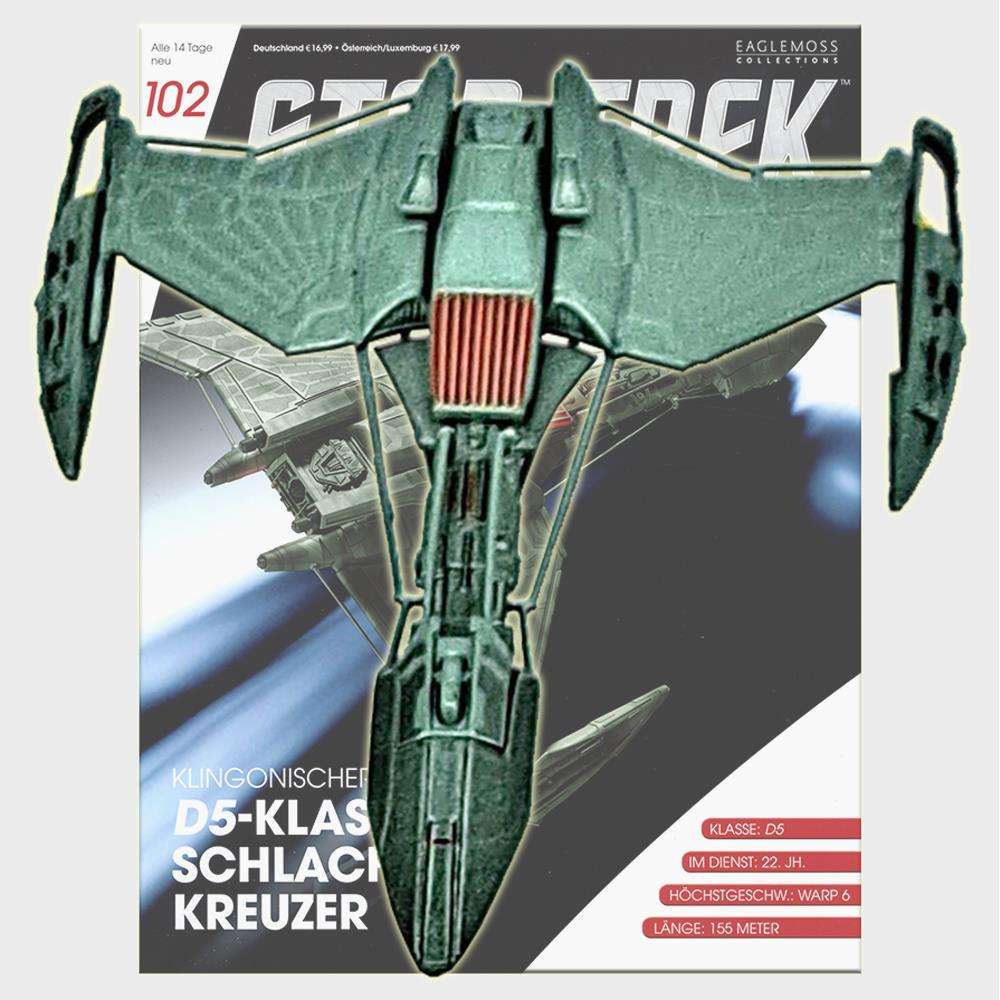 Star Trek Starships Collection - 12cm Klingon D5-Class Battle Cruiser - Issue 102 with German Mag...