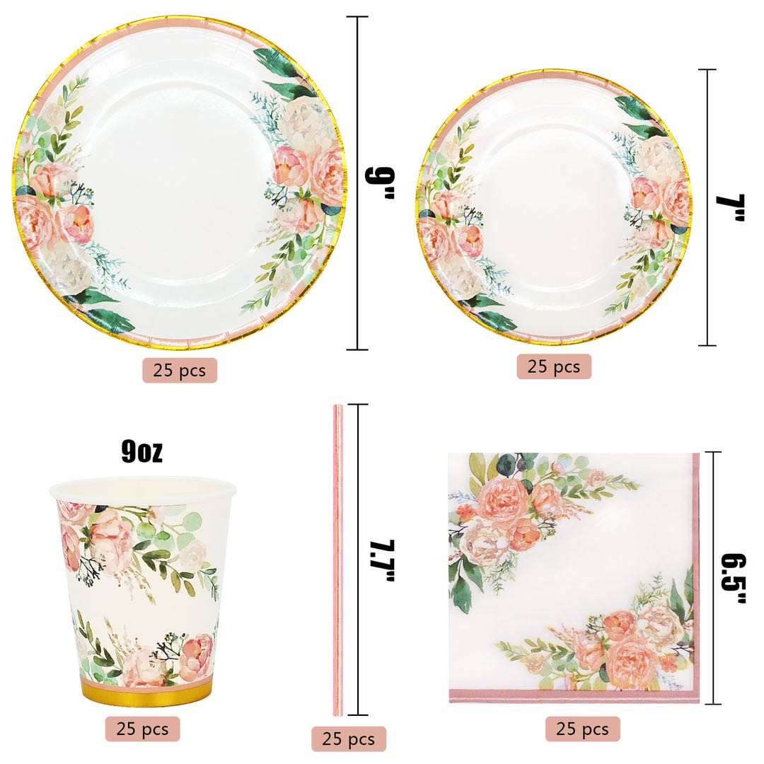 Floral Disposable Dinnerware Set For 25| 200-Piece Party Tableware