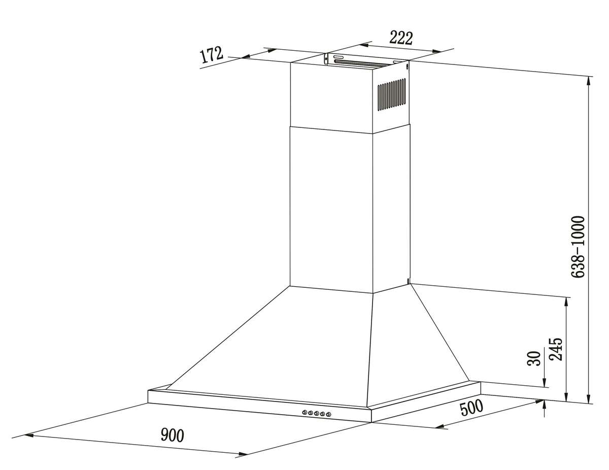 Falco 90cm Pyramid Type Chimney Extractor (Stainless Steel)- FAL-90-PYRS