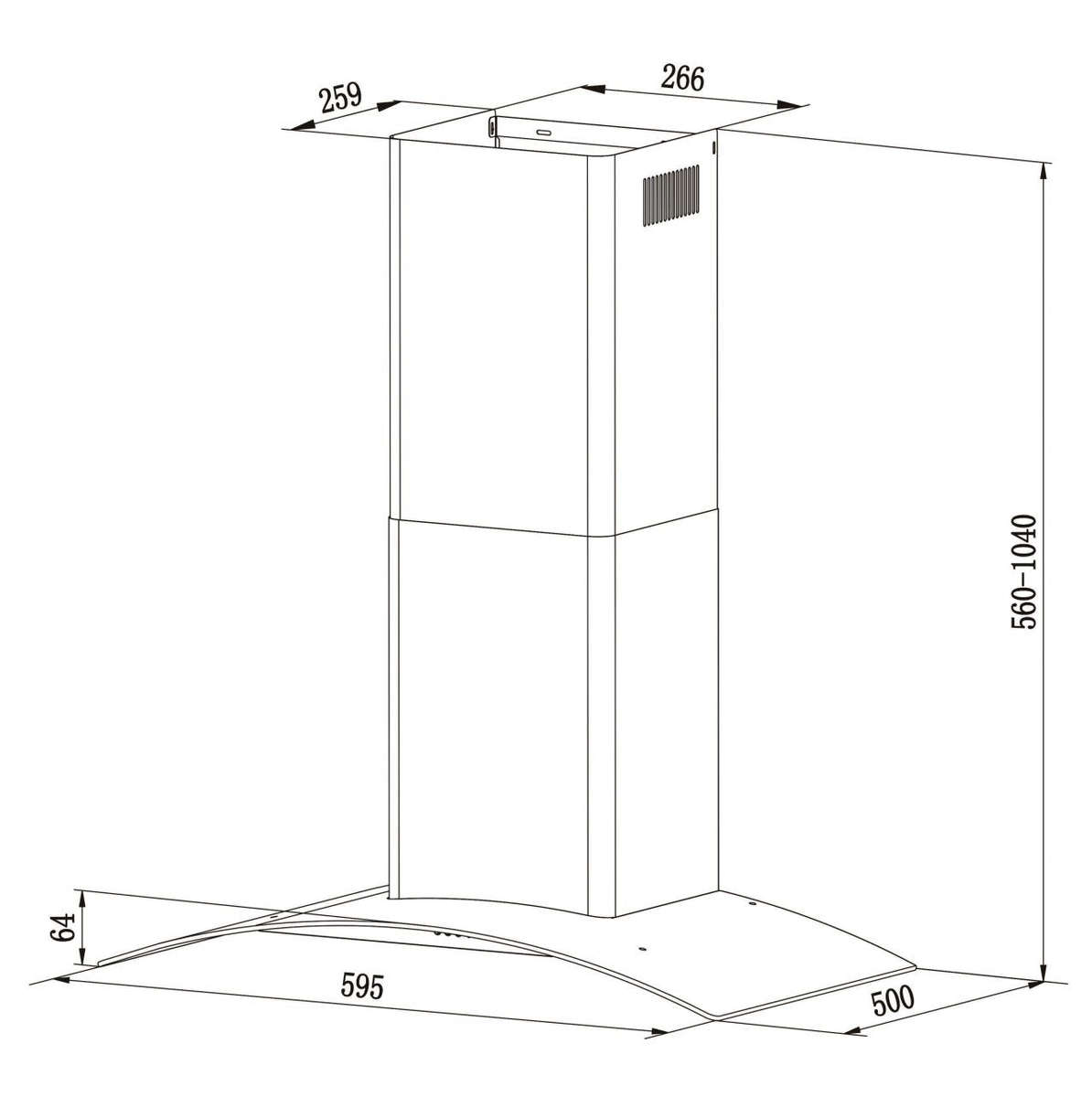 Falco 60CM Curved Glass S/Steel Chimney Extractor- FAL-60-CGS