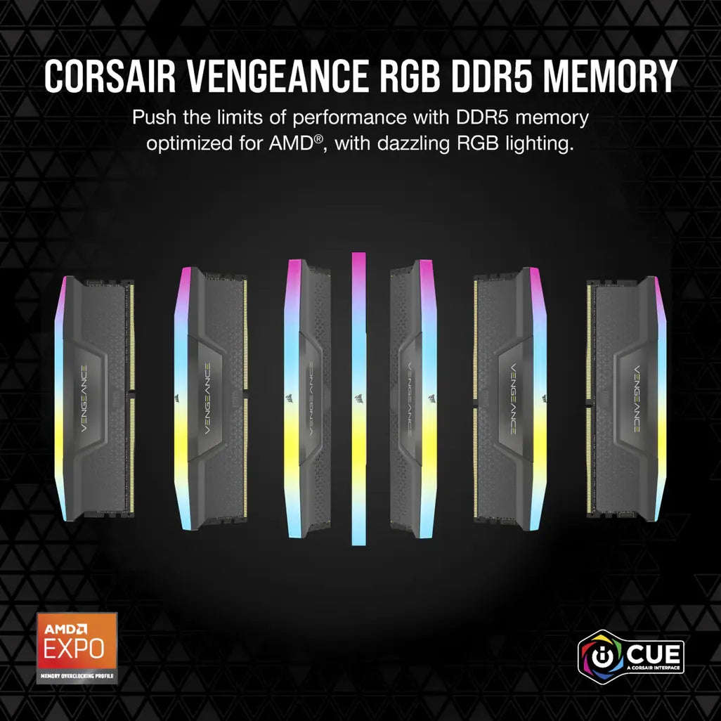 Corsair Vengeance RGB CMH32GX5M2B5200Z40K, 32 GB, 2 x 16 GB, DDR5, 5200 MHz, 288-pin DIMM