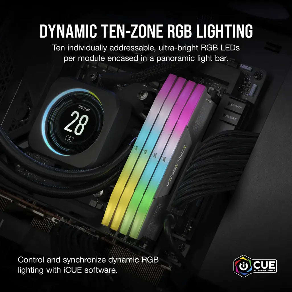 Corsair Vengeance RGB CMH32GX5M2B5200Z40K, 32 GB, 2 x 16 GB, DDR5, 5200 MHz, 288-pin DIMM
