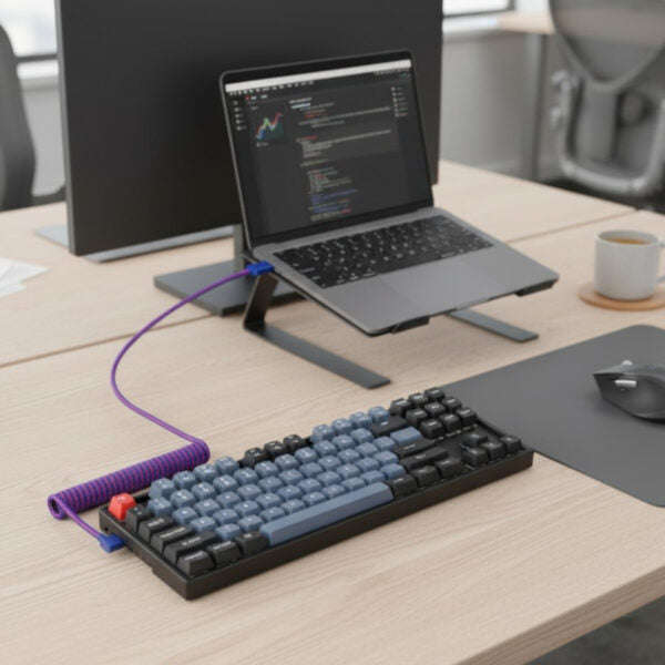 Keychron Premium Coiled Aviator USB Cable | Type-C + USB-A Adapter | Detachable Aviator Connector...