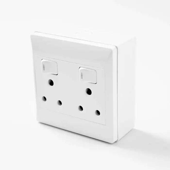 Switched Socket, 2 x 3Pin, & Extension Box, PVC, 4x4