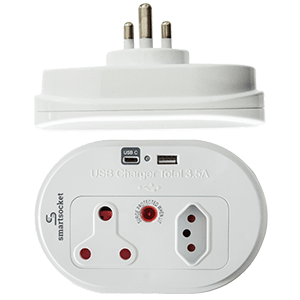 Adaptor 1x16A RSA + 1xV-Slim + 2xUSB Compact with Surge Protection 3.5A SS009