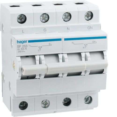 Hager Changeover Switch 2 Pole 63A Centre Off SF263