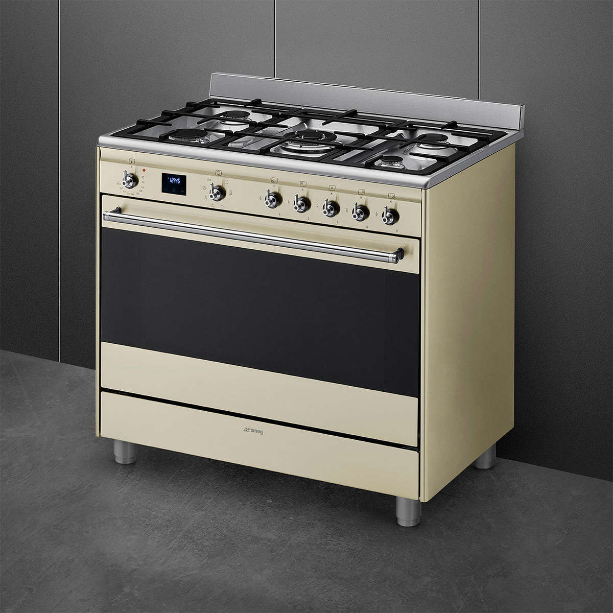 Smeg 90cm 5 Burner Gas Electric Oven Cooker Cream  SSA91MAP2