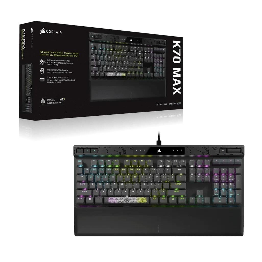 Corsair K70 MAX, Full-size (100%), Wired, USB, RGB LED, Black