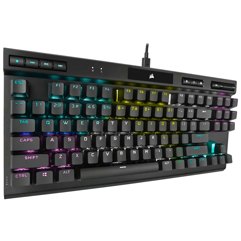 Corsair K70 RGB TKL, Wired, USB, Mechanical, QWERTY, RGB LED, Black