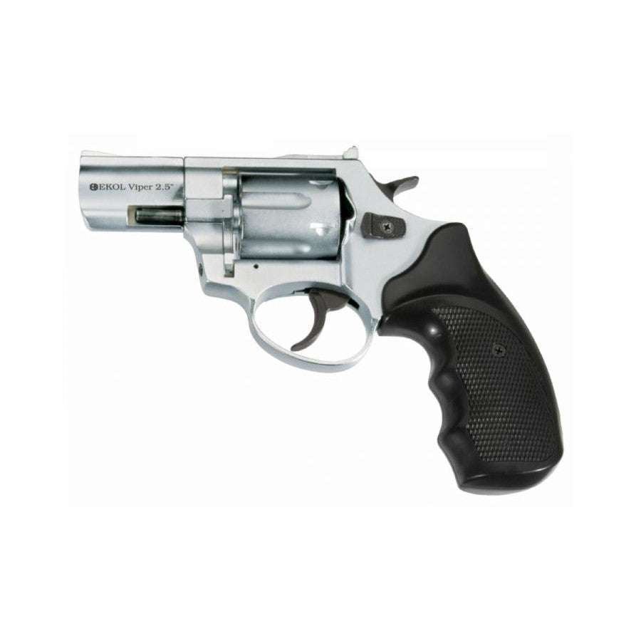 Ekol Viper Shiny Chrome 2.5" Blank/Pepper Gun (Semi Auto|6 Rounds|9mm PAK|Revolver)