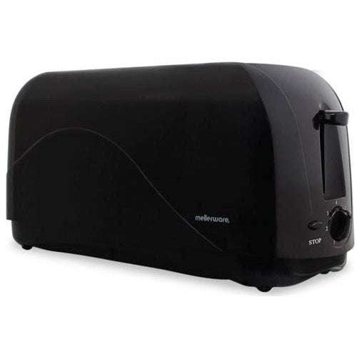 Mellerware 4 Slice Plastic Black Toaster 1300W Hot Slice