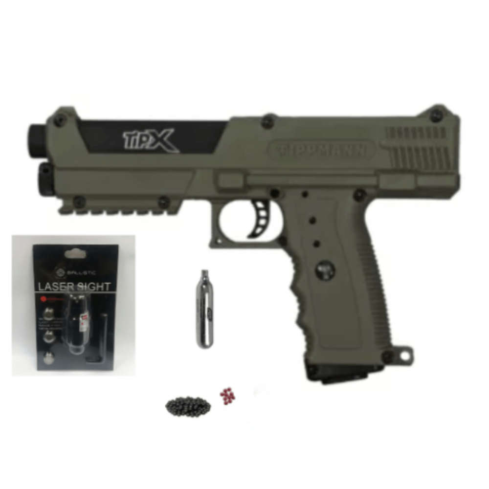 Tippmann TIPX Army Green Paintball Gun Combo (Semi Auto|CO2|7|315FPS|10J|.68 CAL)