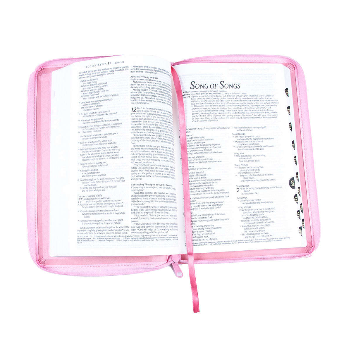 NLT Pink Faux Leather Standard Bible Thumb Indexed With Zip