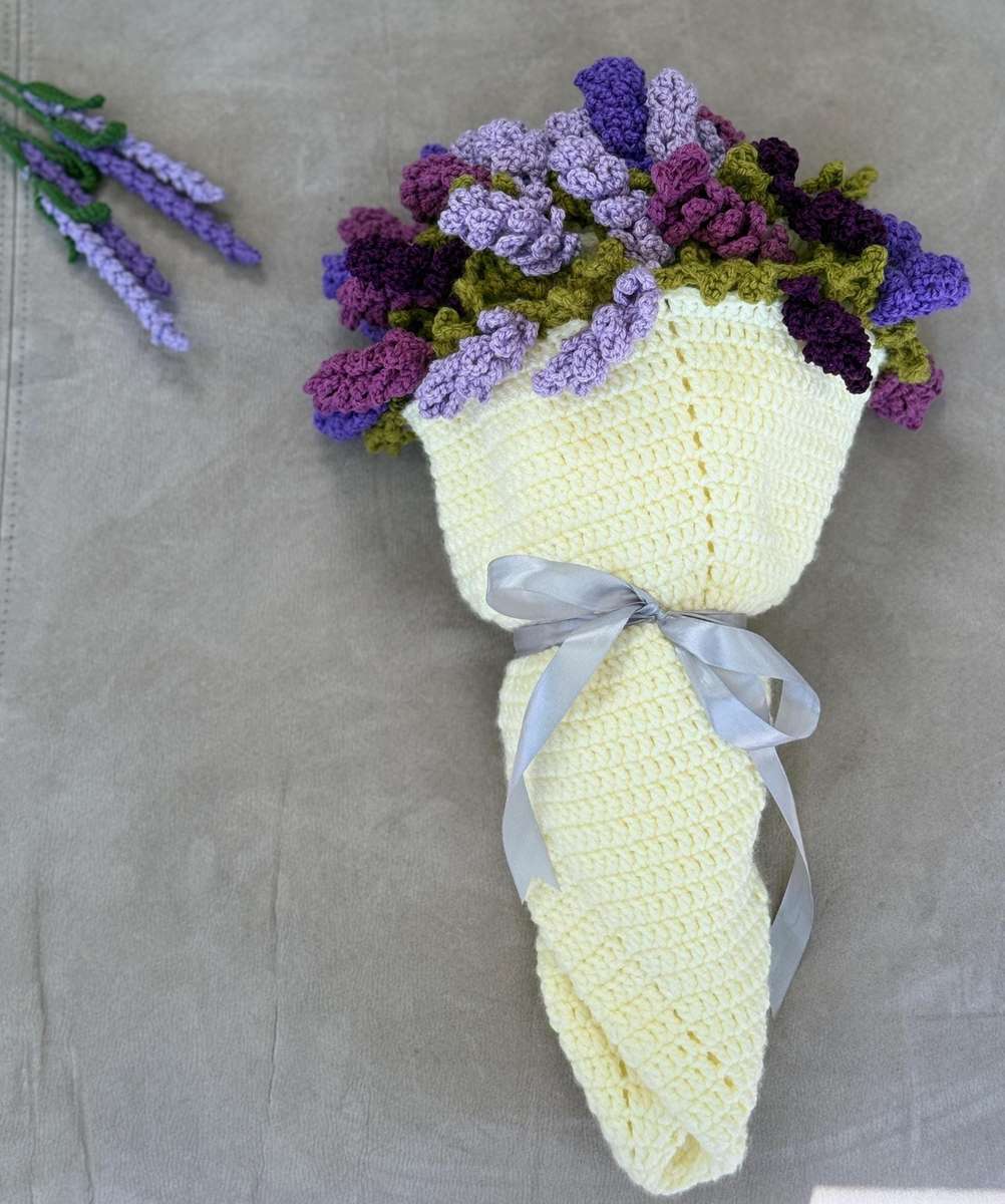 Crochet Lavender Bouquet Blanket Soft Yarn Home Decor,Christmas Gift SA