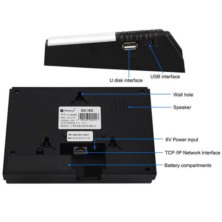 Realand AL355 Fingerprint Time Attendance with 2.8 inch Color Screen & ID Card Function & WiFi, A...